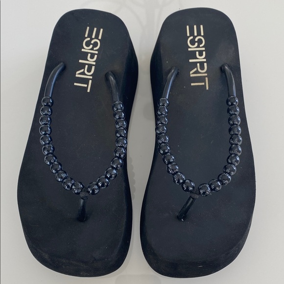 Vintage Y2K Esprit Platform Black Bead Flip flops - Picture 2 of 7